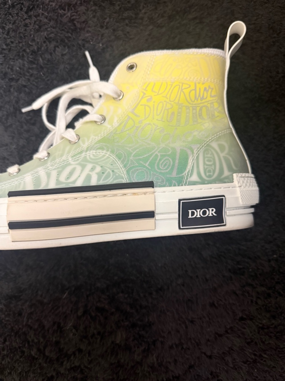 Dior High-Top Sneakers in White with Green and Yellow Gradient - Picture 7 of 8